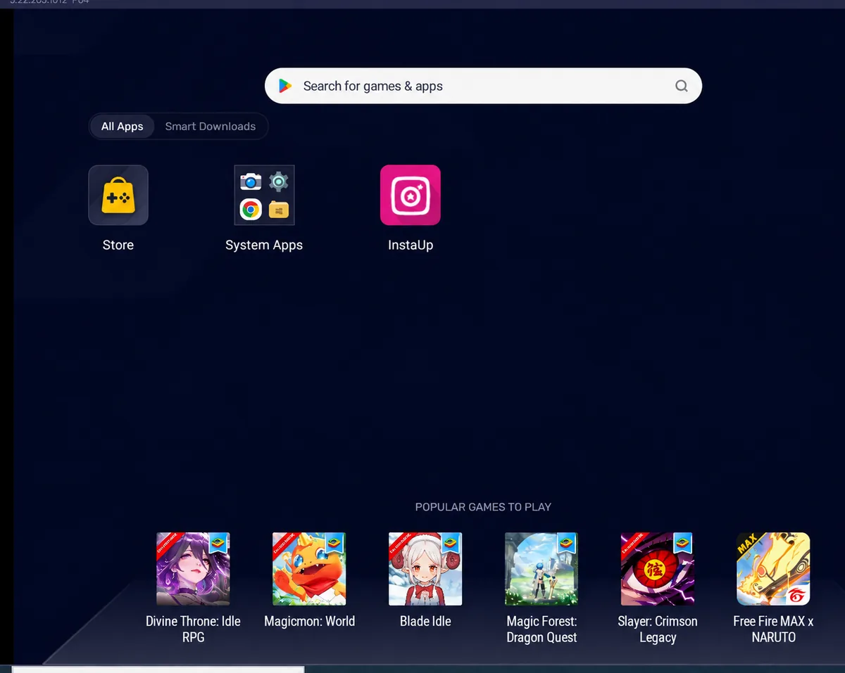InstaUp for PC 3 InstaUp installed in BlueStacks 5 on Windows
